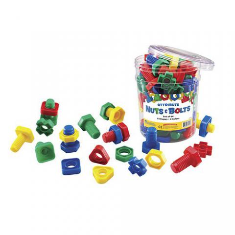 Learning Resources Attribute Nuts and Bolts, Assorted Shapes/Colors, 64 Pieces